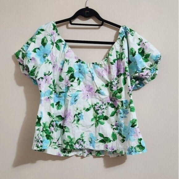 Old Navy SS trapeze white floral Peplum Blouse womens size 2X - Picture 2 of 7